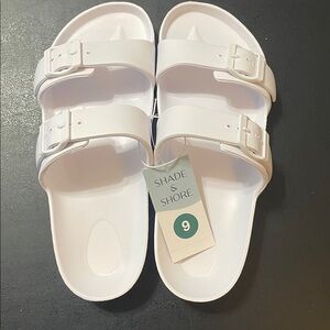 Shade & Shore White Double-Buckle Slide Sandals NWT Sz. 9